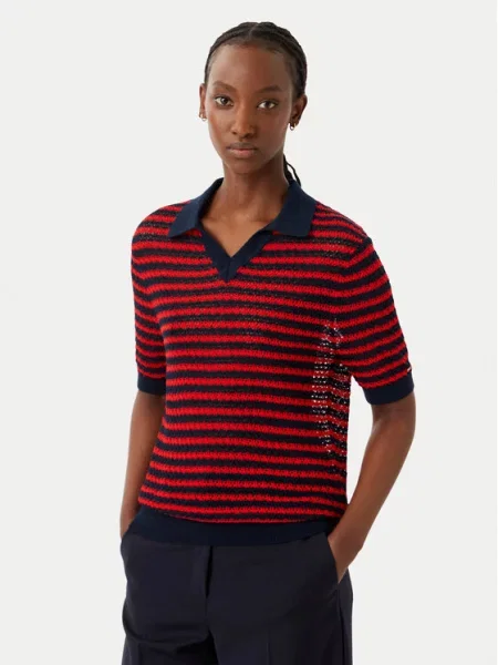 Tommy Hilfiger Тениска с яка и Pointelle червен