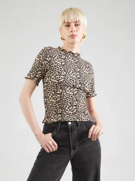 VILA Tricou VIOKI crem / bej închis negru