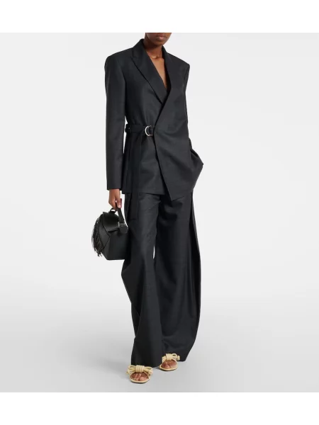Pantaloni Loewe de lână în carouri gri