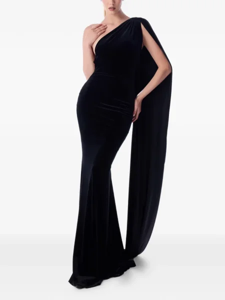 Maksi sukienka maxi Imroska na jednym ramieniu garniturowa czarna