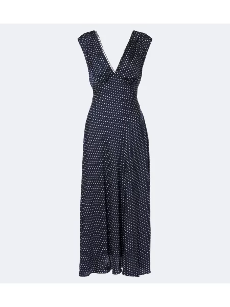 Rochie midi Dôen de mătase cu buline albastru