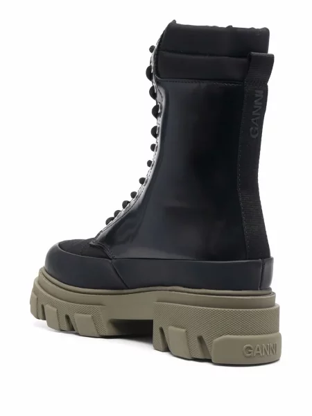 Botine Ganni cu șireturi din dantelă negru