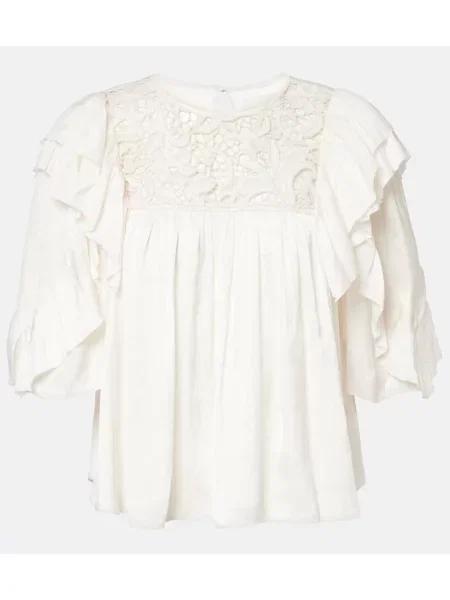 Top Isabel Marant cu volane din dantelă alb