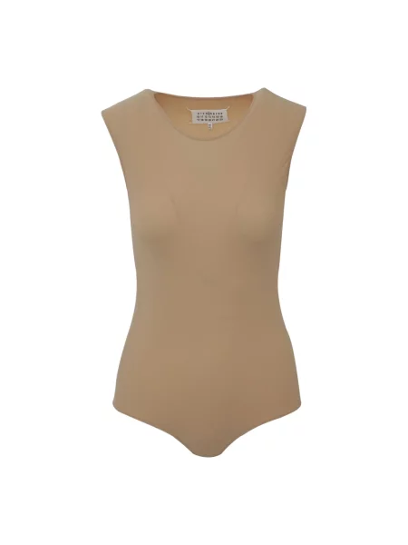 Pstryknąć koszulka Maison Margiela bez rękawów elegancka beżowa