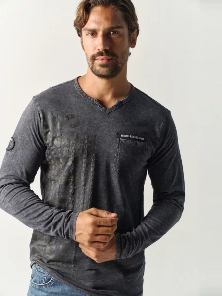 KOROSHI Tricou bleumarin / gri metalic / negru alb