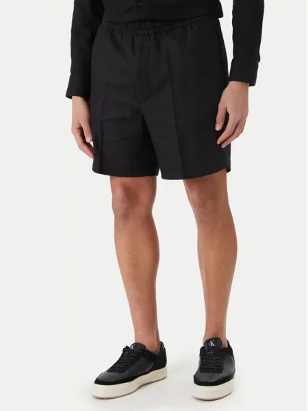 Calvin Klein Kratke hlače iz tkanine Straight Fit črna