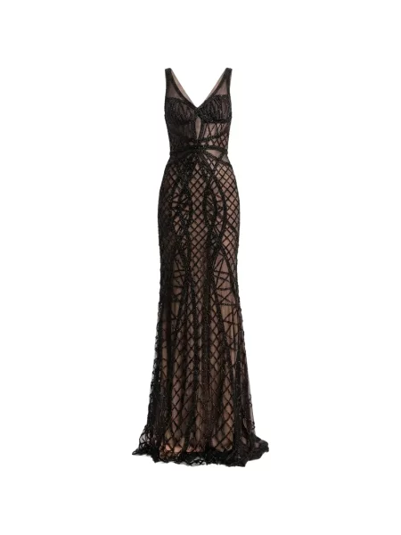 Rochie Gemy Maalouf plasă cu mărgele negru