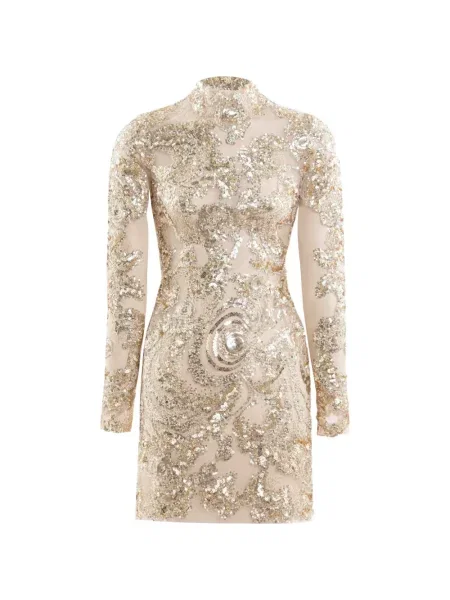 Mała sukienka mini Saiid Kobeisy z cekinami garniturowa złota