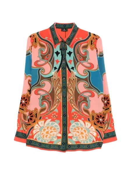 Cămașă Etro de mătase cu model floral cu imagine portocaliu