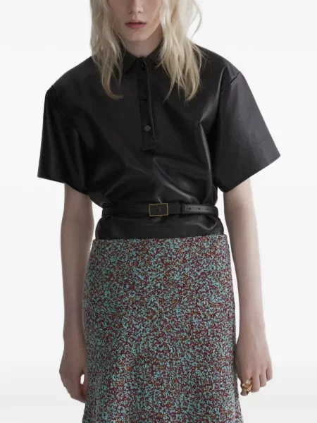 Tricou polo Mugler din piele negru