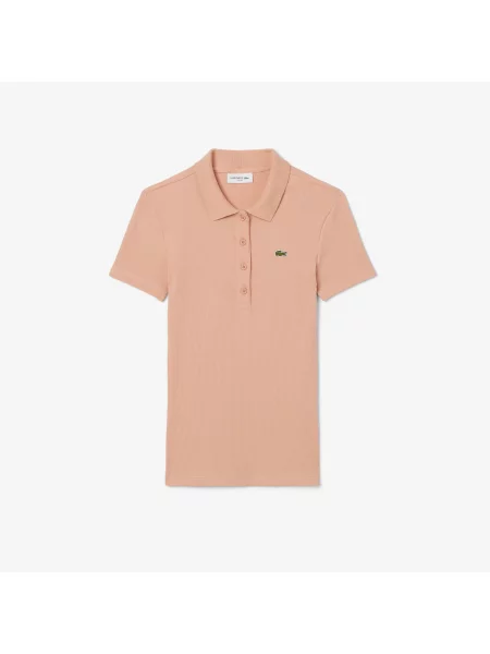 Lacoste Dopasowana Prążkowana Koszulka Polo różowa