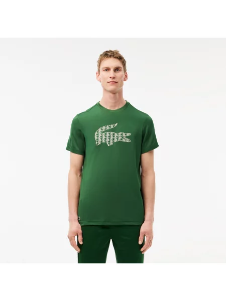 Lacoste T-Shirt Z Okrągłym Dekoltem Z Nadrukiem Relaxed Fit zielony