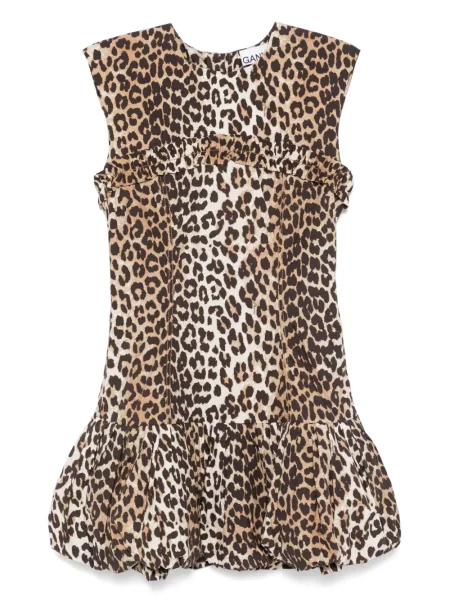 Rochie mini Ganni cu imagine cu model leopard de costum maro