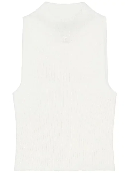 Top Courreges o krotszym kroju prążkowany biały