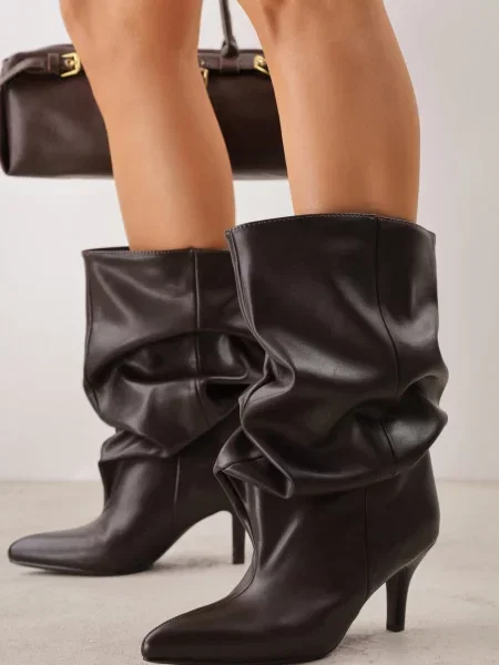 Botine pe subțire tip Slouchy Brelieri maro