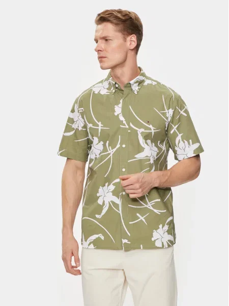 Tommy Hilfiger Cămașă Tropical Regular Fit verde