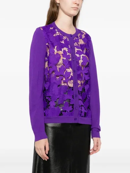 Cardigan Oscar De La Renta cu model floral din dantelă violet