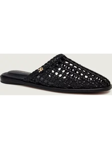 Papucs Tommy Hilfiger Hilfiger Leather Mix Flat Mule fekete