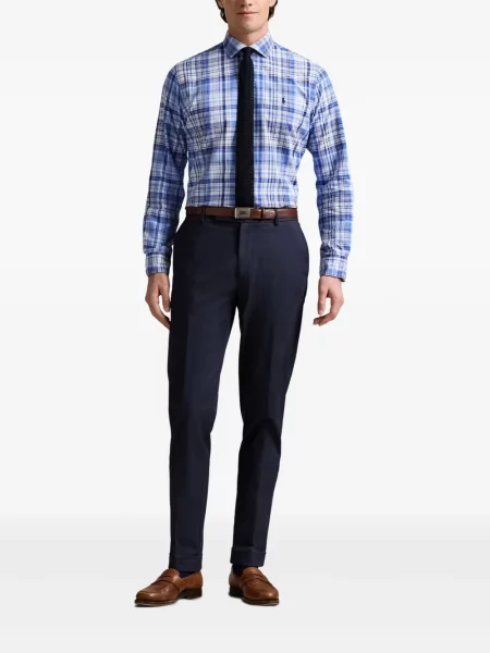 Tricou Polo Ralph Lauren din piele cu broderie în carouri maro