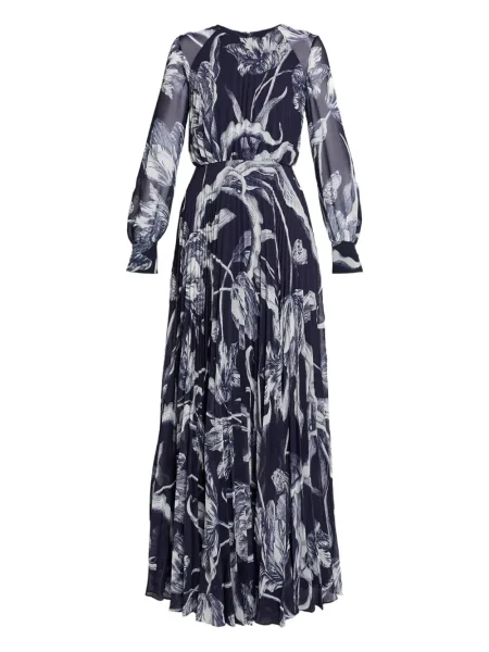 Rochie maxi Erdem cu model floral cu imagine lungă albastru