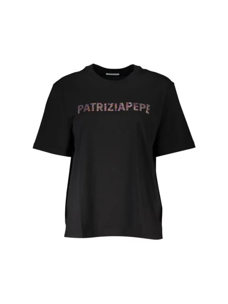 Dzianinowa koszulka Patrizia Pepe z krótkim rękawem czarna