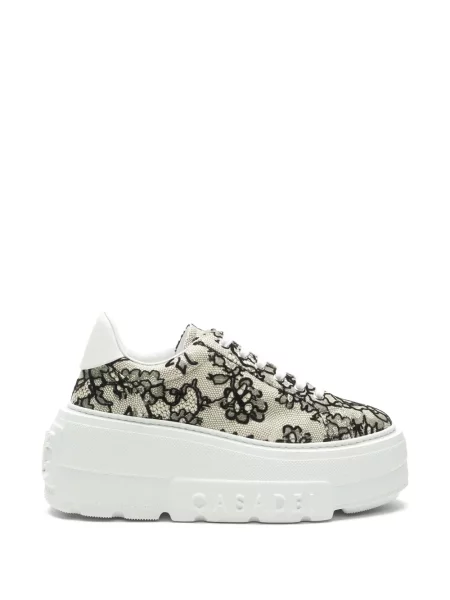 Sneakerși Casadei cu model floral din dantelă alb