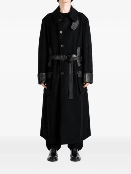 Cu centură palton Yohji Yamamoto de flanelă negru