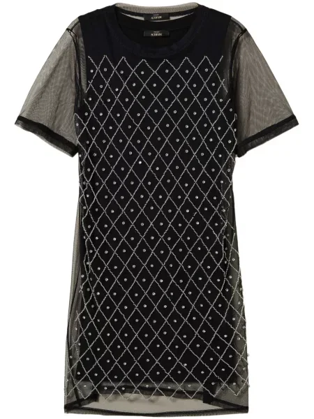 Haftowana sukienka mini Twinset tiulowa garniturowa czarna