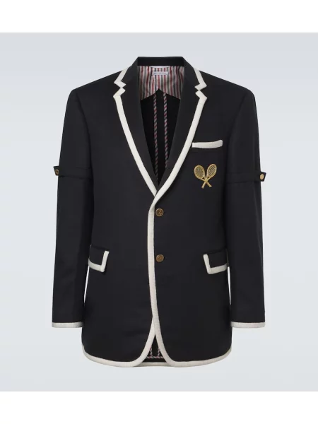 Sacou Thom Browne cu broderie din cașmir albastru