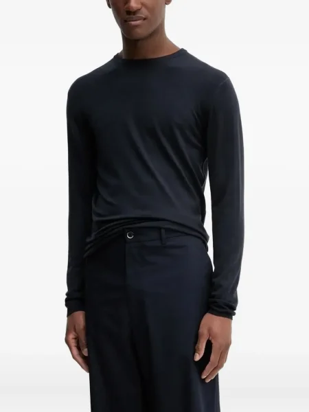 Pulover Barena cu decolteu rotund lung albastru