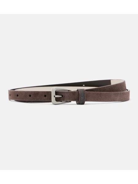 Cu centură curea Brunello Cucinelli din piele de căprioară maro