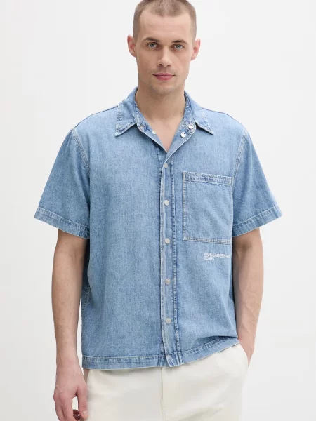 Karl Lagerfeld Jeans košulja za muškarce od pamuka plava