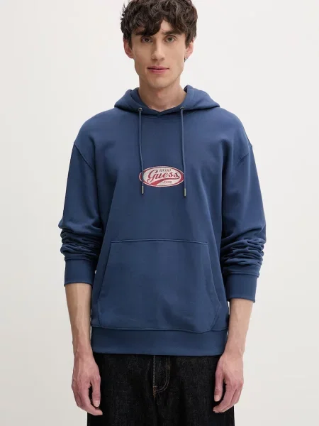 Guess Jeans hanorac cu glugă pentru bărbați din albastru
