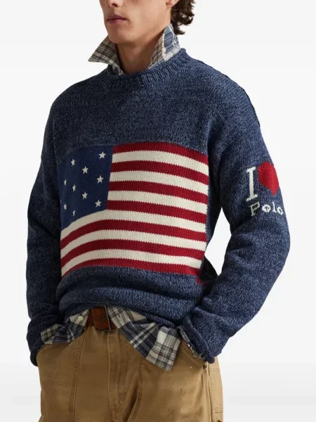 Поло тениска Polo Ralph Lauren бродирана с кръгло деколте с пейсли десен синьо
