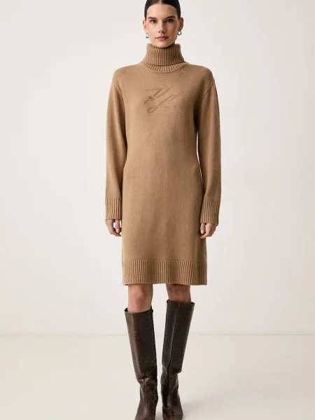 Karl Lagerfeld rochie cu lână bej