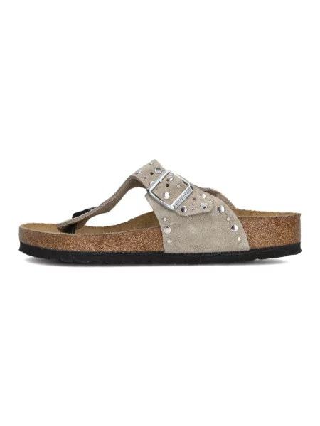 Klapki Birkenstock zamszowe z nitami szare