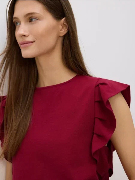 Reserved Блузка з оборками буряковий 