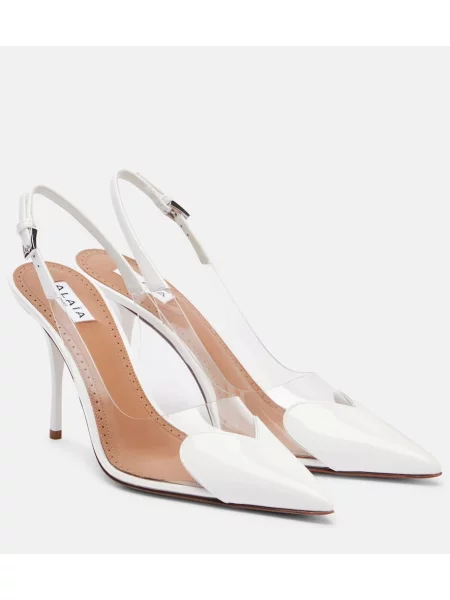 Pantofi cu toc Alaïa din piele de lac slingback alb