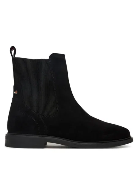 Велурени боти челси Tommy Hilfiger FLAG SUEDE CHELSEA BOOT с равна подметка черно