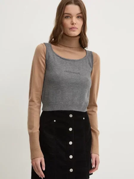 Hedvábný top Guess Jeans šedý