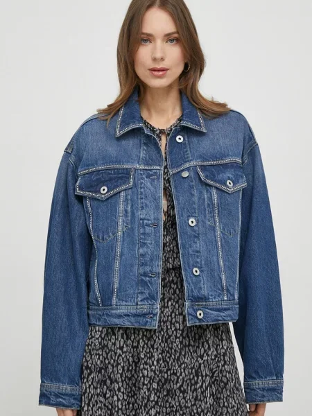 Pepe Jeans geaca jeans femei marin de tranzitie oversize albastru