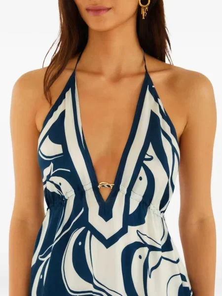 Halter nyakú maxi ruha Farm Rio nyomtatás kék