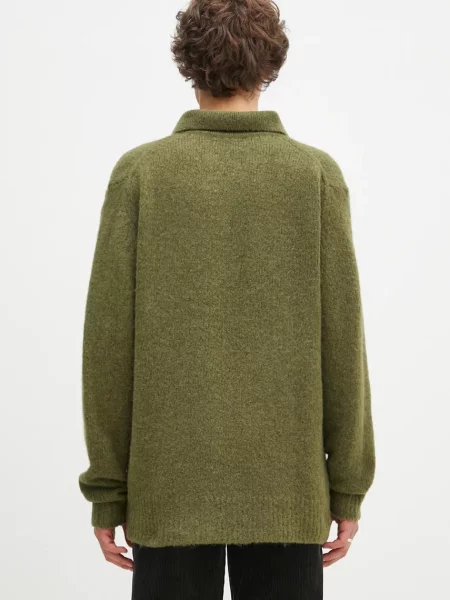 Vlněný svetr Norse Projects Rasmus Relaxed Brushed Polo zelený