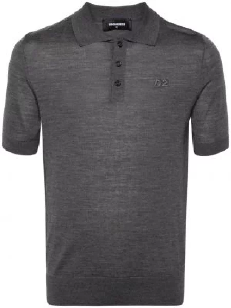 Polo Dsquared2 cu broderie tricotate gri