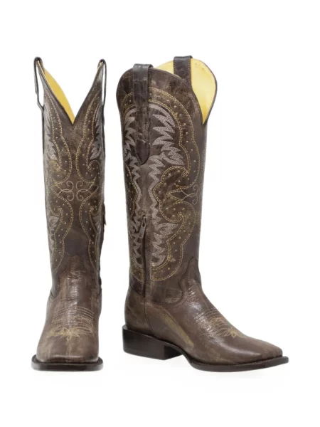 Botine Nortalie cu broderie din piele maro