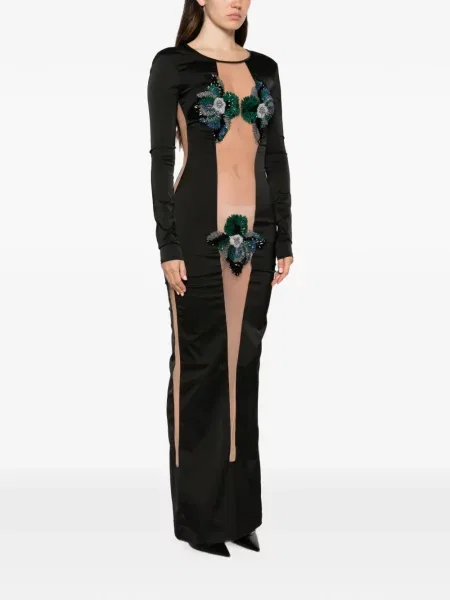 Rochie maxi Mitiliane Couture cu model floral negru