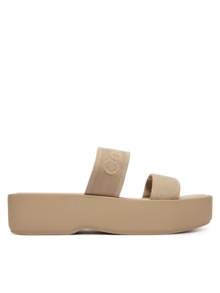 Calvin Klein Klapki Flatform Sndl Webbing beżowy