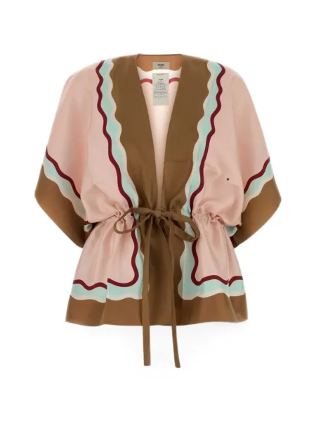 Poncho Fendi de mătase cu imagine roz