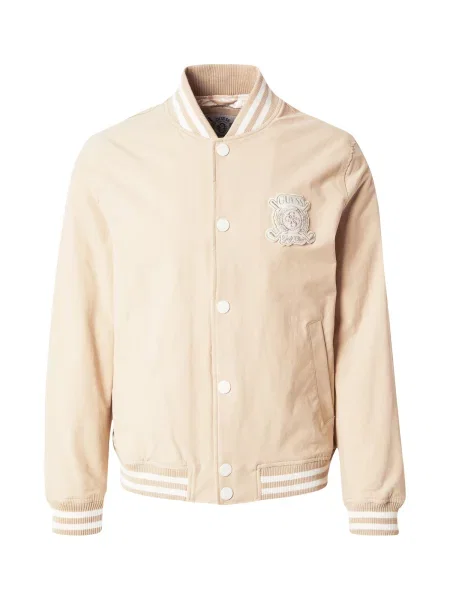 GUESS Geacă de primăvară-toamnă EMBLEM nisipiu alb