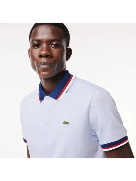 Lacoste Koszulka Polo O Regularnym Kroju Ze Stretchem Z Bawełny Pikowej Z Kontrastowym Kołnierzykiem niebieska
